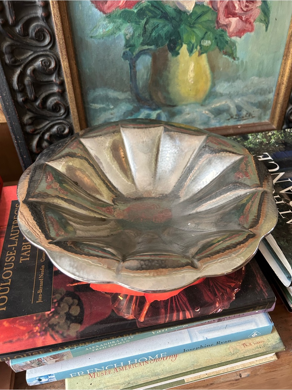 Vintage Art Deco Silver Plate Decorative Fruit Bowl with Bakelite Ball Feet